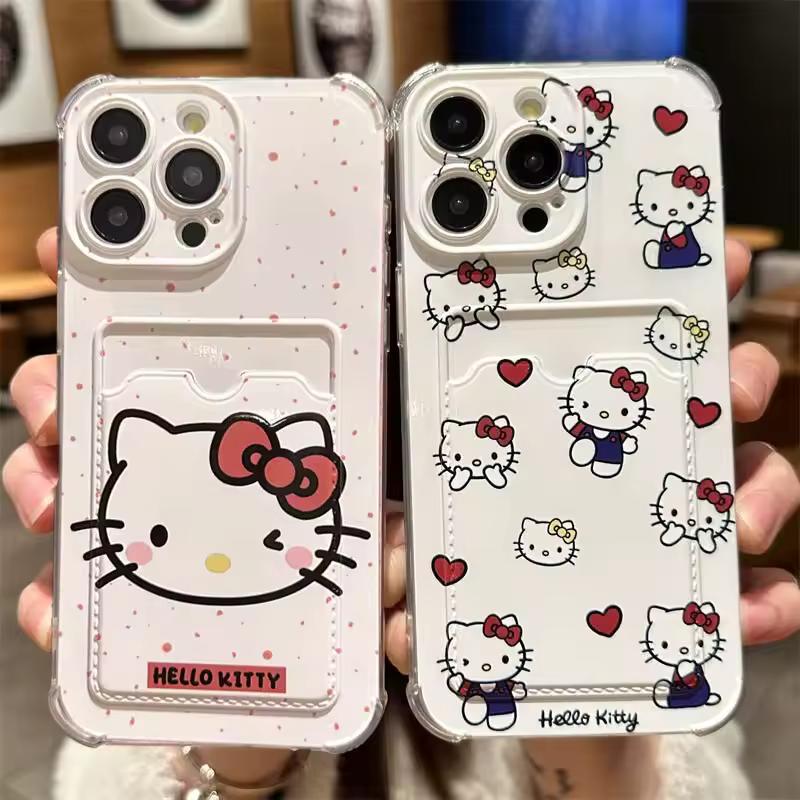 헬로 키티 카드 슬롯 백 케이스, 삼성 갤럭시 S24 울트라 S22 S23 플러스 S20 S21 FE A55 A15 A54 A14 A53 A35 5G 지갑 소프트 커버