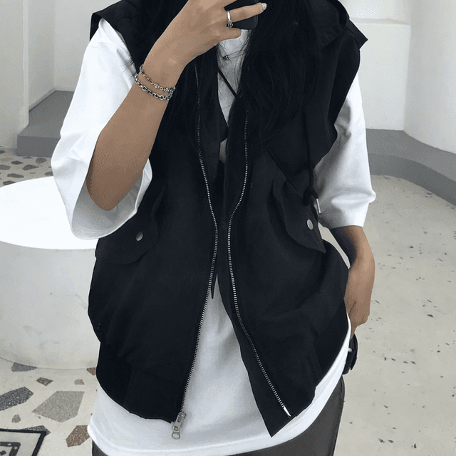 (남녀공용)나일론후드조끼집업