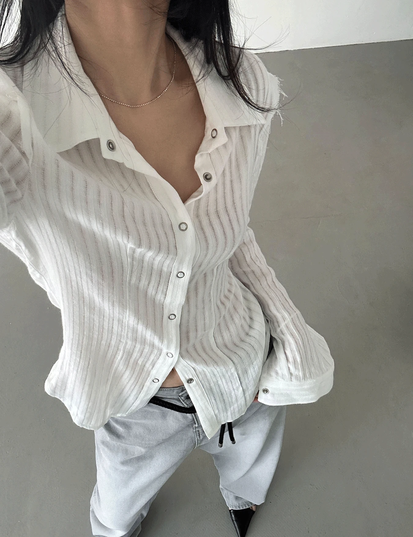 see-through snap shirt (2color)