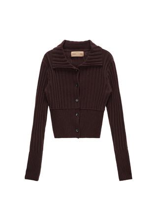 SEMI CROP KNIT CARDIGAN IN BROWN