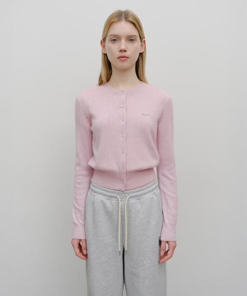 W HALF KNIT ROUND NECK CARDIGAN SET UP pink