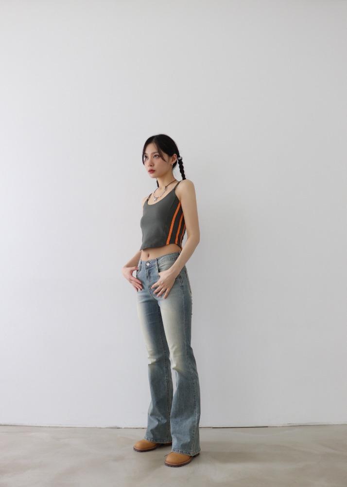 슬렌 워싱 세미 부츠컷 데님팬츠