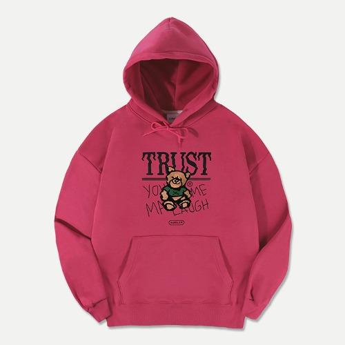 엠블러 남여공용 Trust Bear 오버핏 기모 후드 티셔츠 AHP1008 (마젠타핑크)