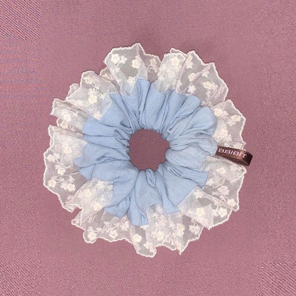 연청 데님 레이스 스크런치