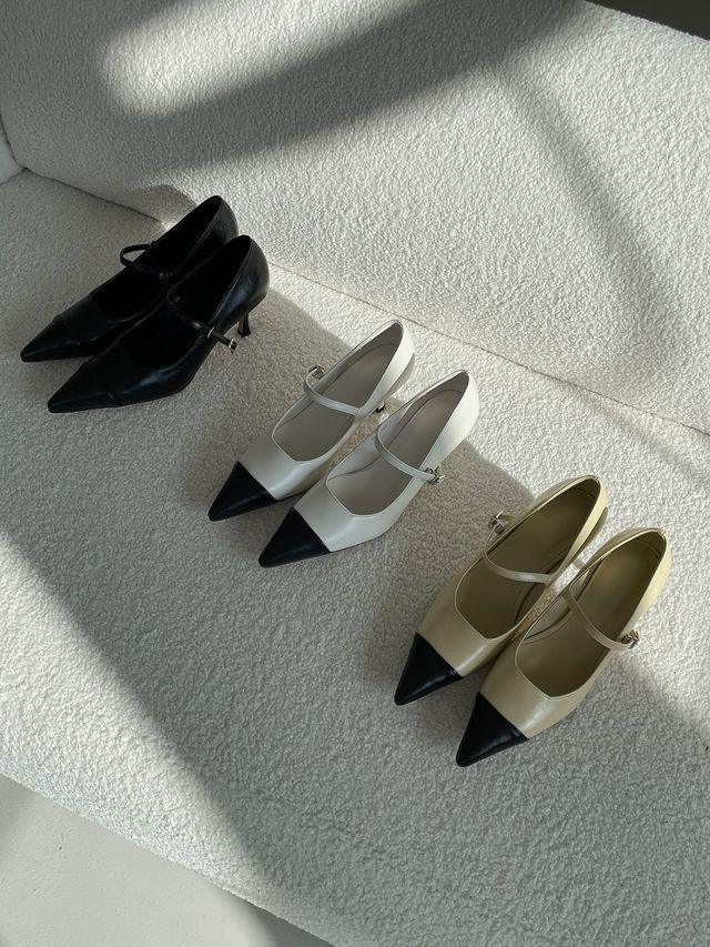 봄 신상 투톤 미들굽 메리제인 스트랩 스틸레토 펌프스 힐 여성 샌들 REA CM9407