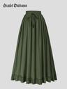 Women Drawstring Lace Hem Swing Maxi Skirt with Pocket
