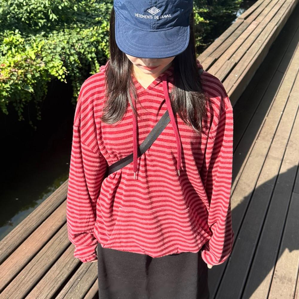 테리 단가라 후드티셔츠 윌리 루즈핏 스트라이프 후디 (3colors)