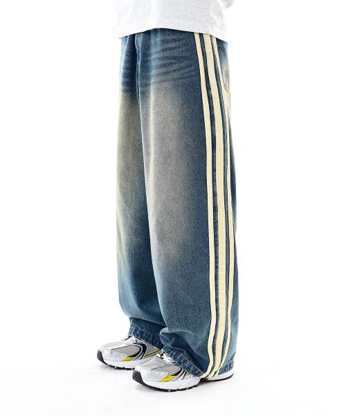 필루미네이트(FILLUMINATE)  사이드 트랙 데님 팬츠-블루 - 사이즈 & 후기 | 무신사