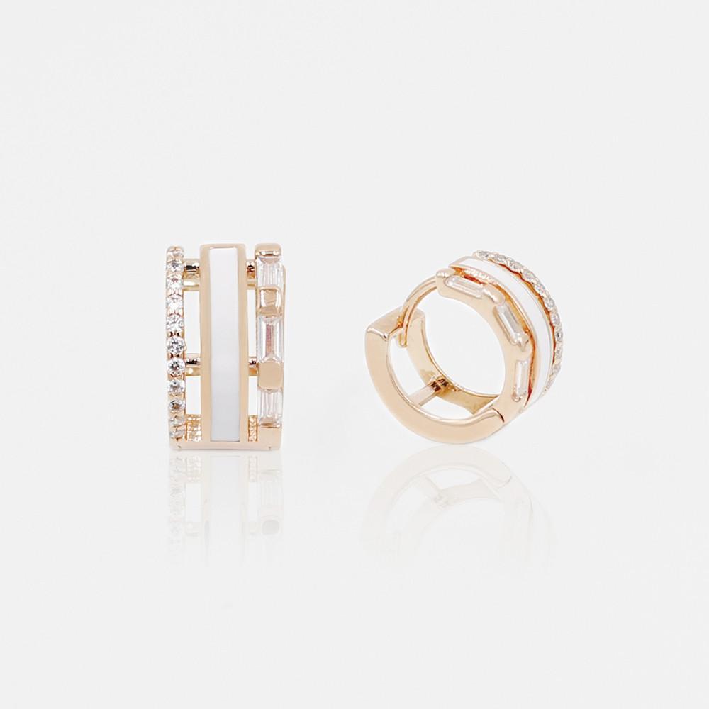 콰트로 화이트 크리스탈 원터치 은침 링 귀걸이