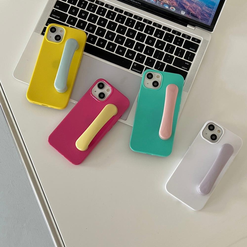 바닐라박스 아이폰14프로 파스텔 색감 손잡이 거치대 케이스