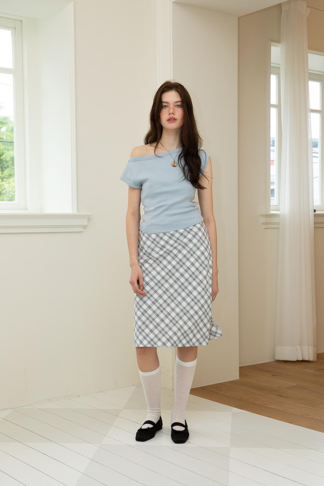 [5/30 예약배송] Check Long skirt (soft Grey)