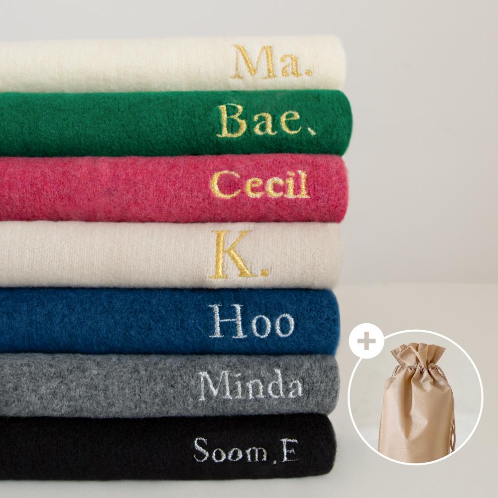 [이니셜 자수 각인/선물포장] 남녀공용 무지 머플러 베이직 울 목도리 생일 커플 친구 새해 연말 선물 (7color)