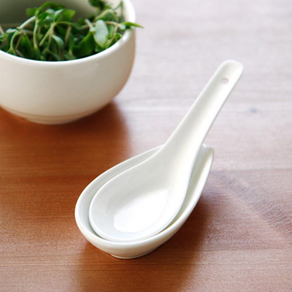 도자기 우동스푼 받침 2P세트 일식 중식수저 시리얼 마라탕 국물스푼