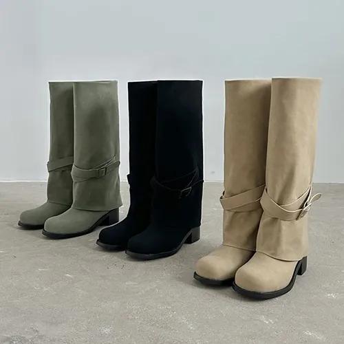 보보앤코 신상 스웨이드 버클 스트랩 폴딩 통넓은 워머 롱부츠 (3color)