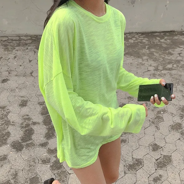 [드디어시작!] 네온 딱좋핏 슬라브 긴팔티 (5컬러) *시스루 슬럽 쭉티 루즈핏 오버핏 바캉스룩  형광*