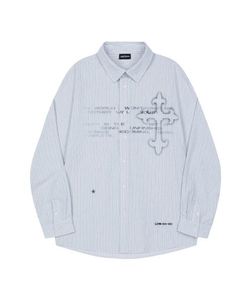 크로스 그래픽 스트라이프 오버핏 셔츠 - BLUE