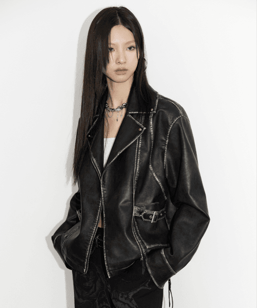 매트 워싱 레더 자켓