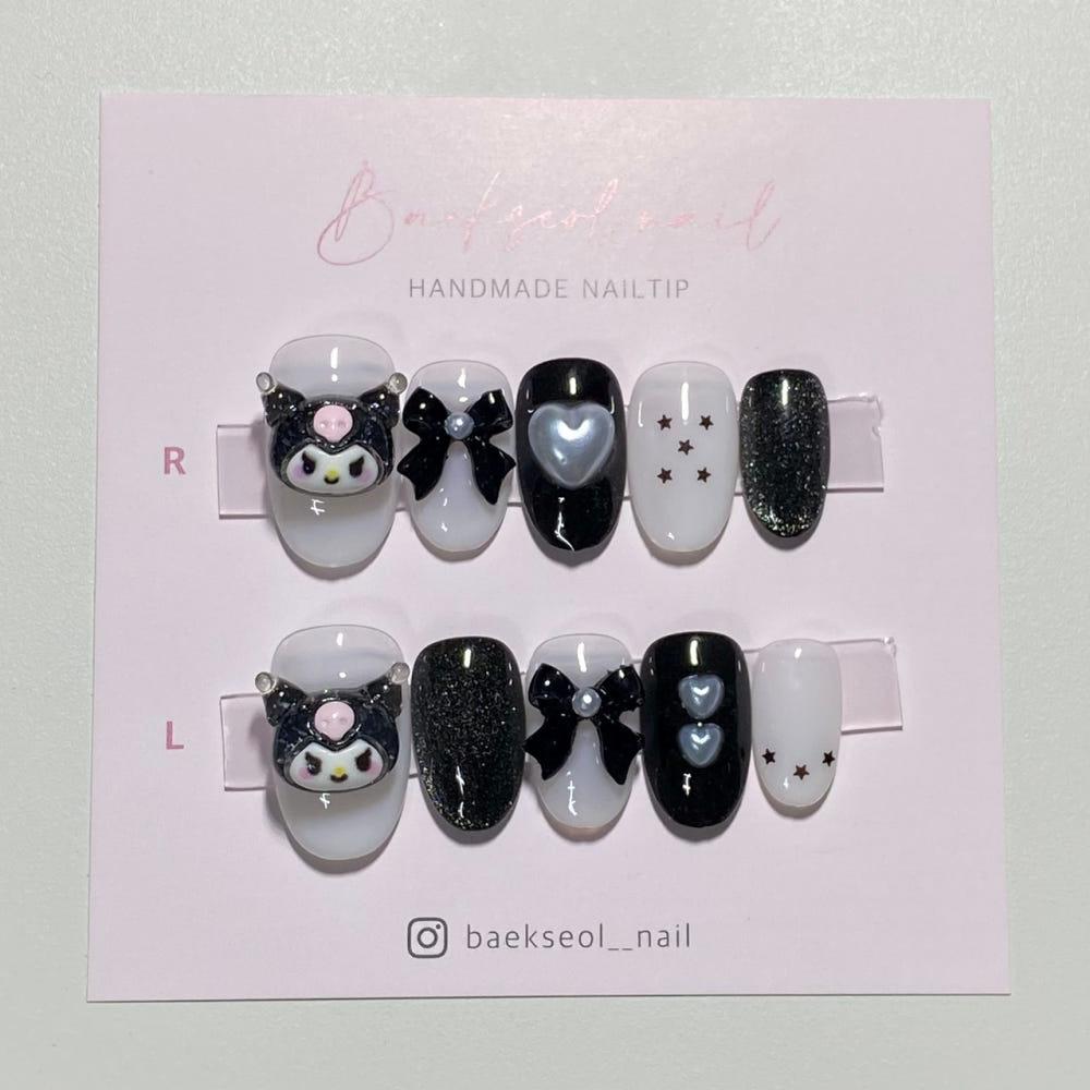 반짝이 블랙 쿠로미 수제네일팁 산리오 