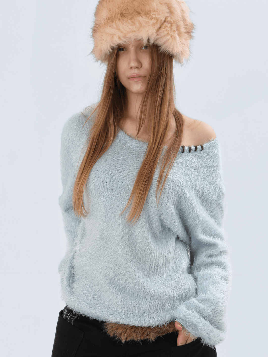 [블루클로젯 X 오운서] My Granny Stitch Angora Scarf Knit_ Soft Blue(스카프 포함)