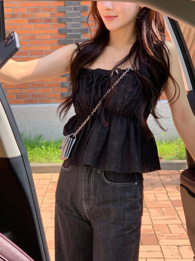 (강추!) 로에 나시 블라우스 (아이보리,베이지,블랙) / 리본블라우스 휴가룩 데일리룩 데이트룩 여리여리