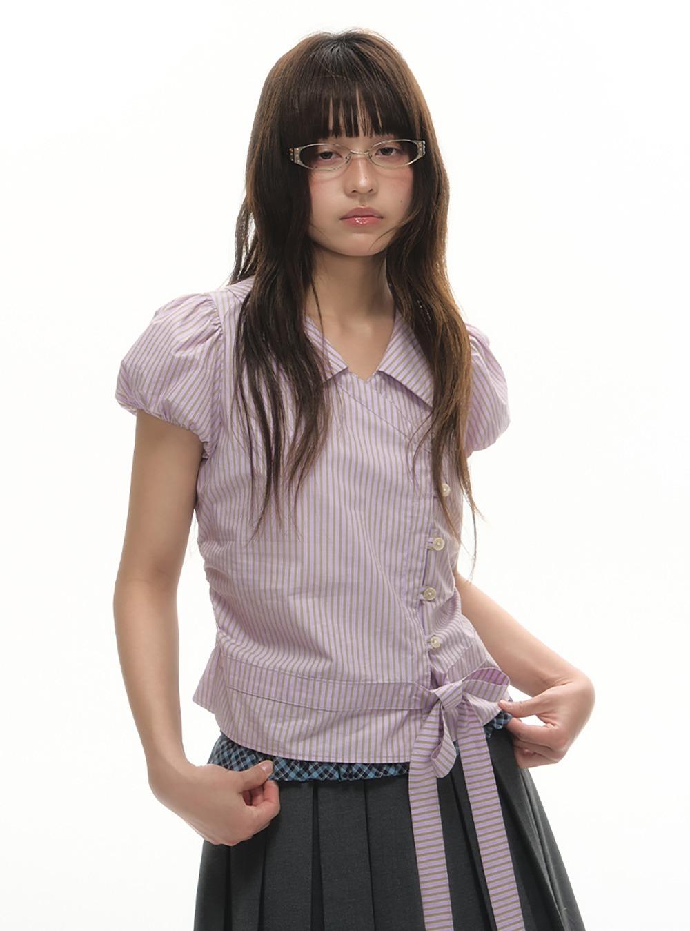 V-neck Slim Puff Sleeve Shirt (2color)