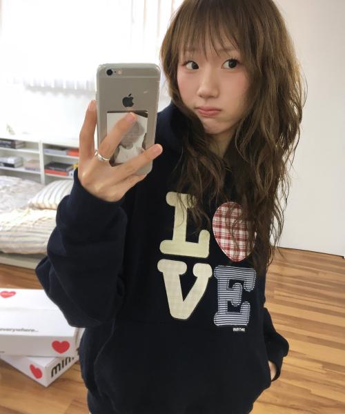 헬로 월드 패치워크 LOVE 후드티_네이비