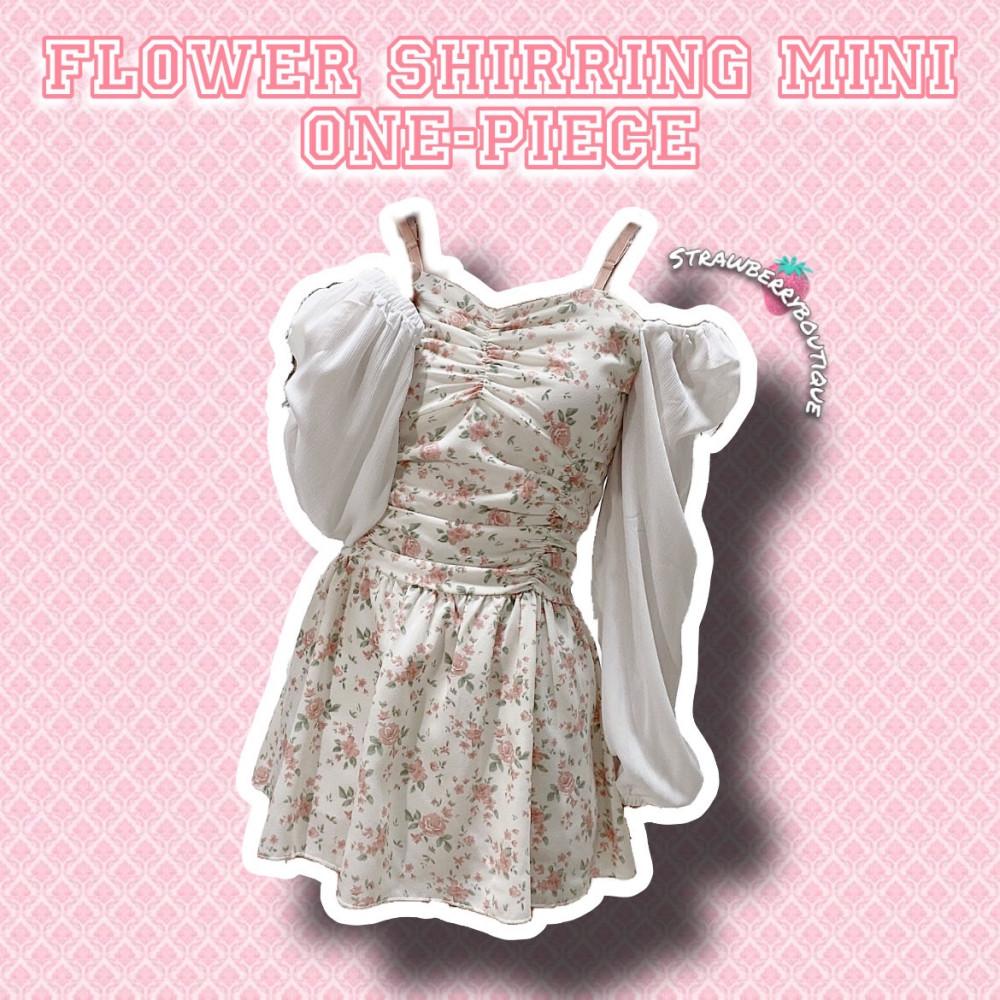 플라워 셔링 미니원피스