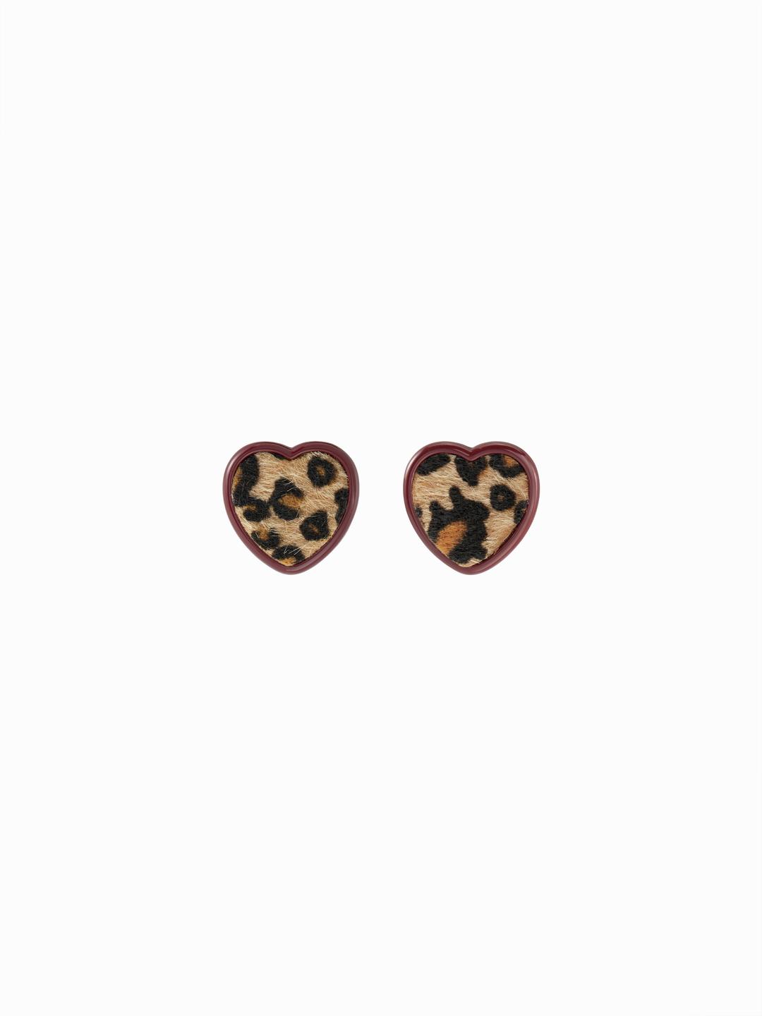 HEART-SHAPED LEOPARD PRINT STUD EARRINGS