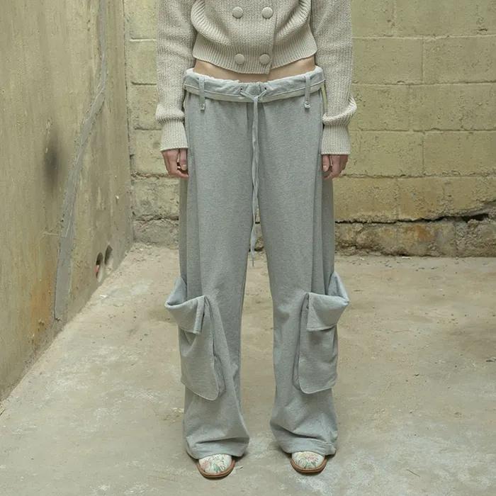 ROLLED WAIST SWEAT CARGO PANTS (GRAY)