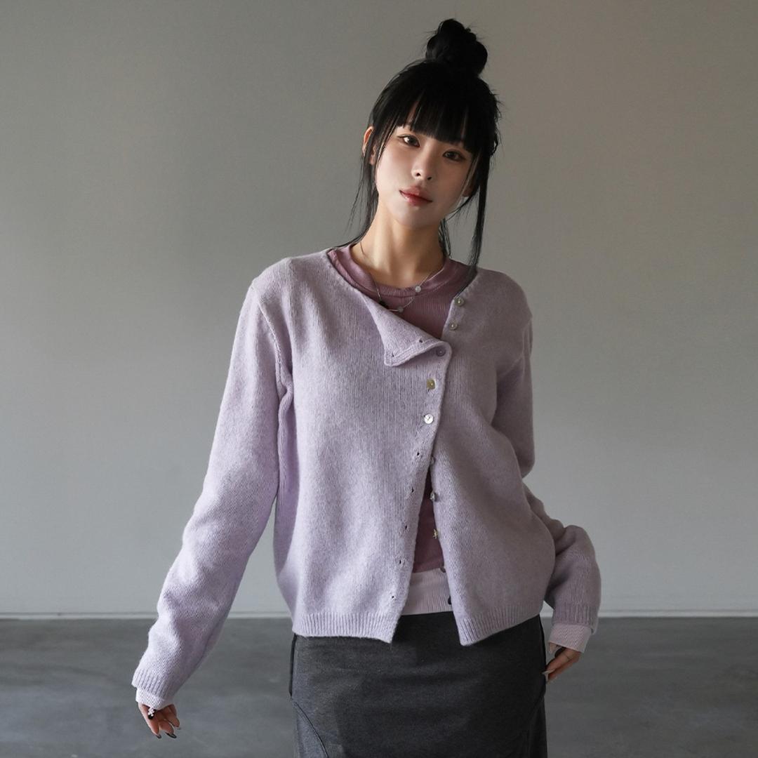 벨로브 사선 니트 가디건