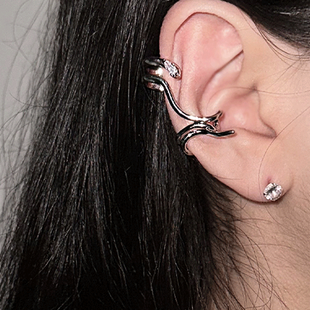 Bling sparkly ear cuff Skull Wave 반짝 블링 큐빅 이어커프 귀안뚫어도 착용가능한 이어커프 학생이어링 귀찌 1pc 힙한 포인트 스트릿 귀걸이 댄서 공연