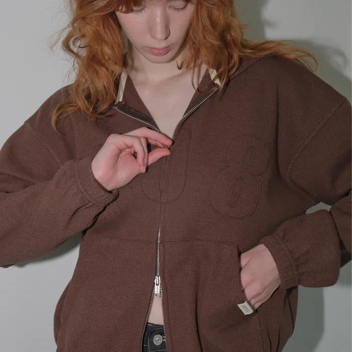 Easy Waffle Zip Hoodie_Brown