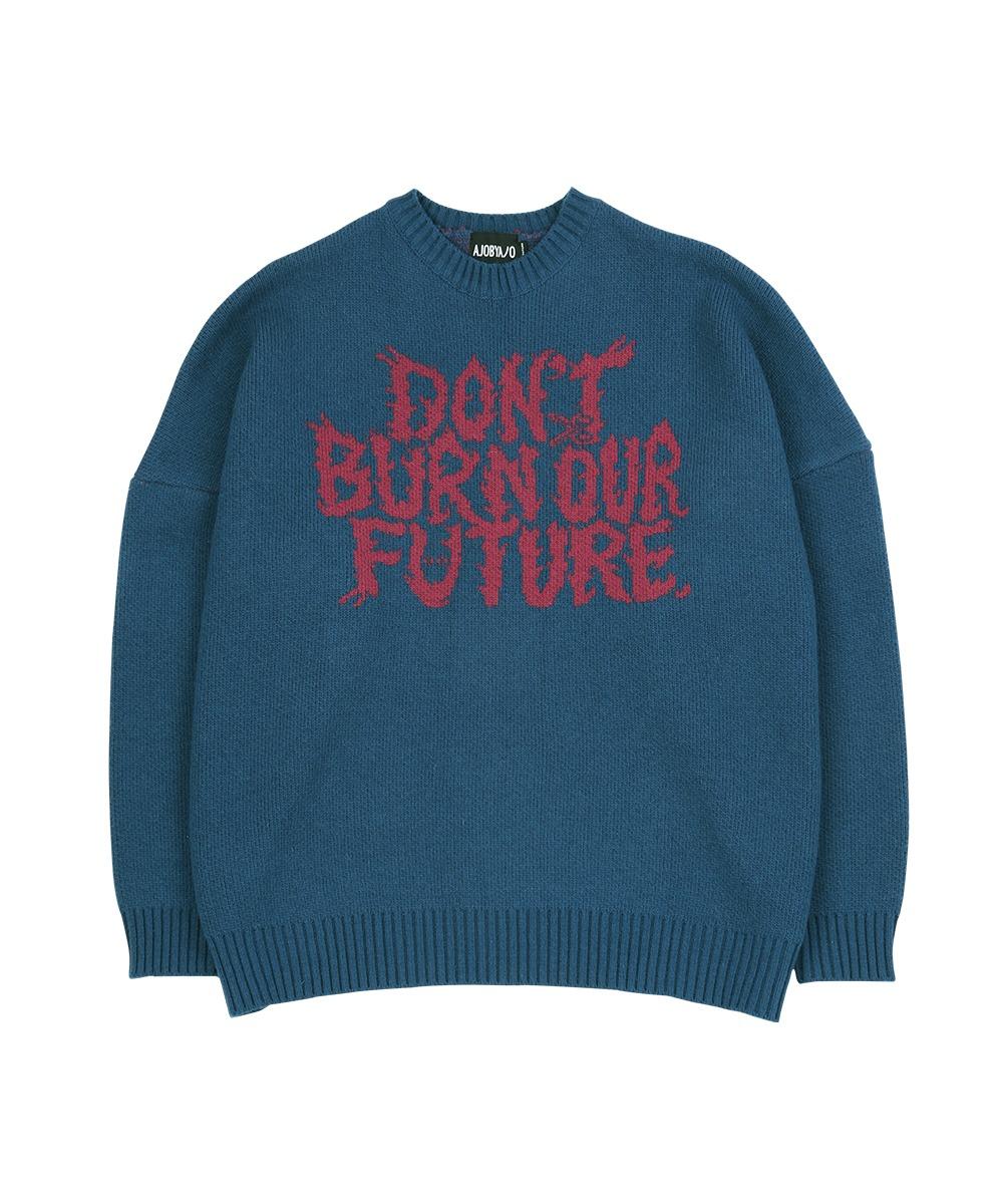 Oversized Slogan Wool Knit Sweater [Teal]