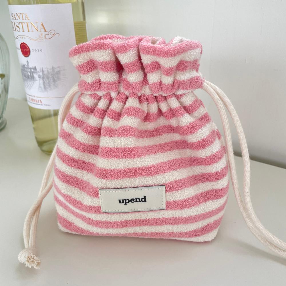 테리 스트링 파우치 복조리 화장품 Terry String Pouch (핑크 스트라이프)