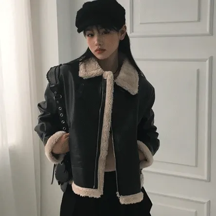 [데일리/힙] 핀터 버클 하이넥 레더  무스탕 -2color
