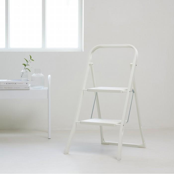 JAJU 튼튼한 2단 접이식 사다리_아이보리