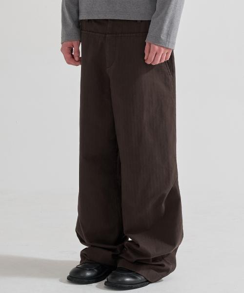 워시드 헤링본 코튼 팬츠 (브라운)