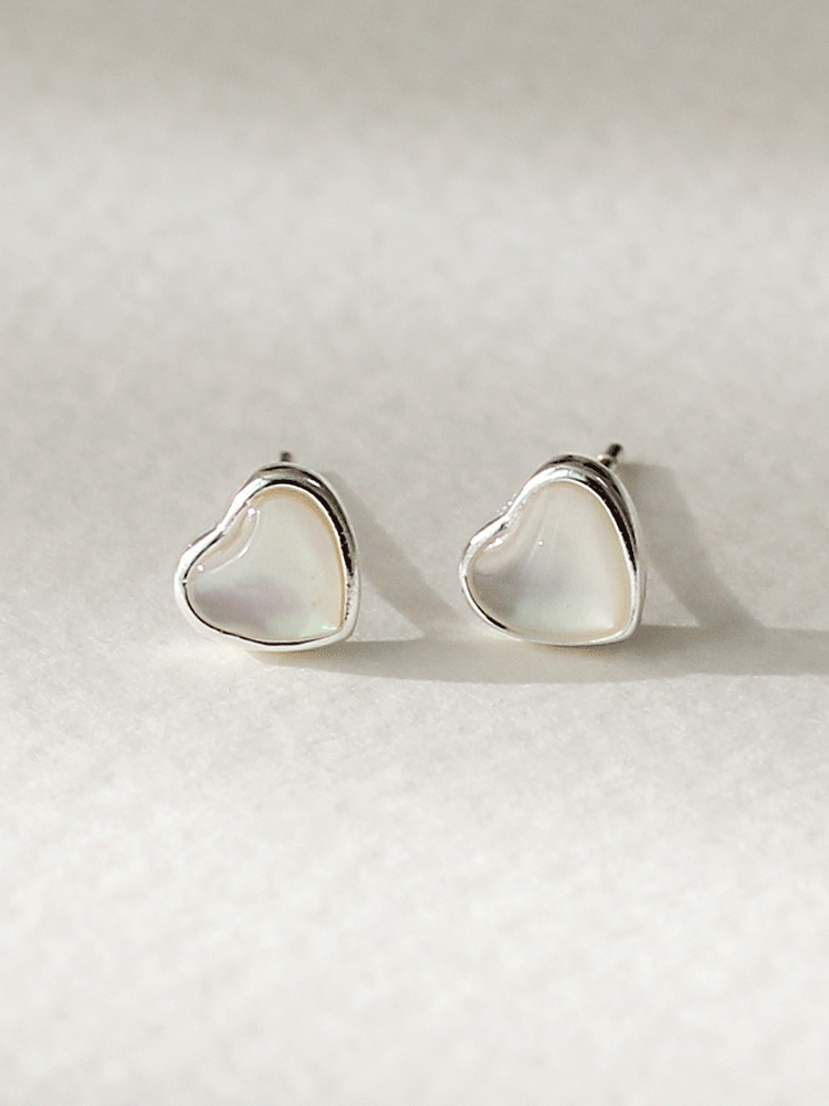925 silver mood heart pearl earring (small/자개)