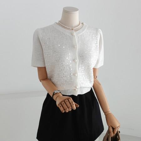 이런 상품 어때요? 오로라 진주 버튼 라운드 여름 여성 반팔니트 가디건