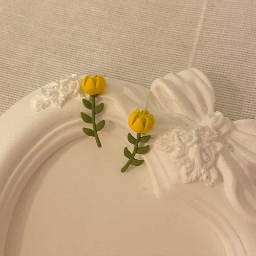 [봄밤달] 노란 꽃 한 송이 귀걸이 (은침)