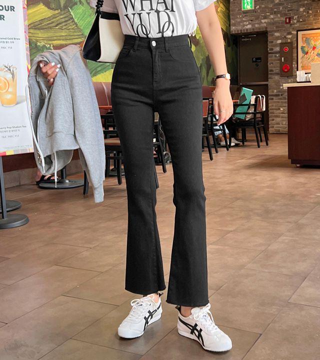 블랙 스판 길이별 속밴드 부츠컷 팬츠