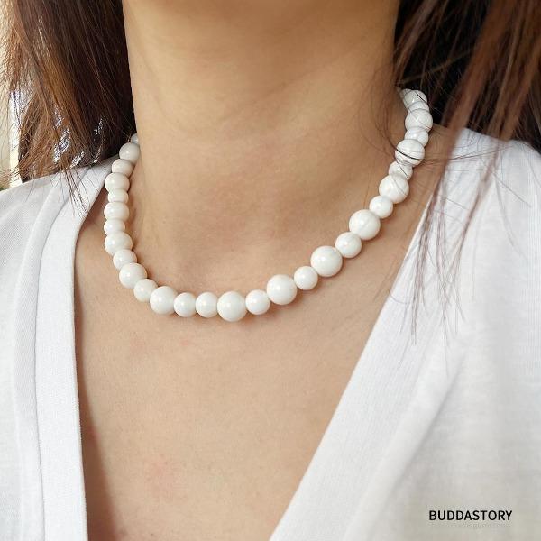 화이트 산호 버블버블 천연석 데일리 심플 비즈 원석 목걸이