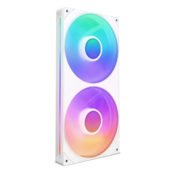 NZXT F280 RGB 코어 - 280mm 싱글 프레임 팬 유닛 140mm RGB 팬 2개 - 속도 및 조명 제어 - 높은 정압 및 공기 흐름 - 유체 다이내믹 베어링 - 팬당 8개의 aRGB LED - 화이트