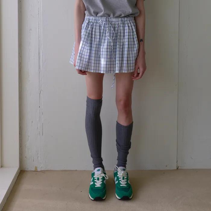 172. Layered Check Skirt_White check