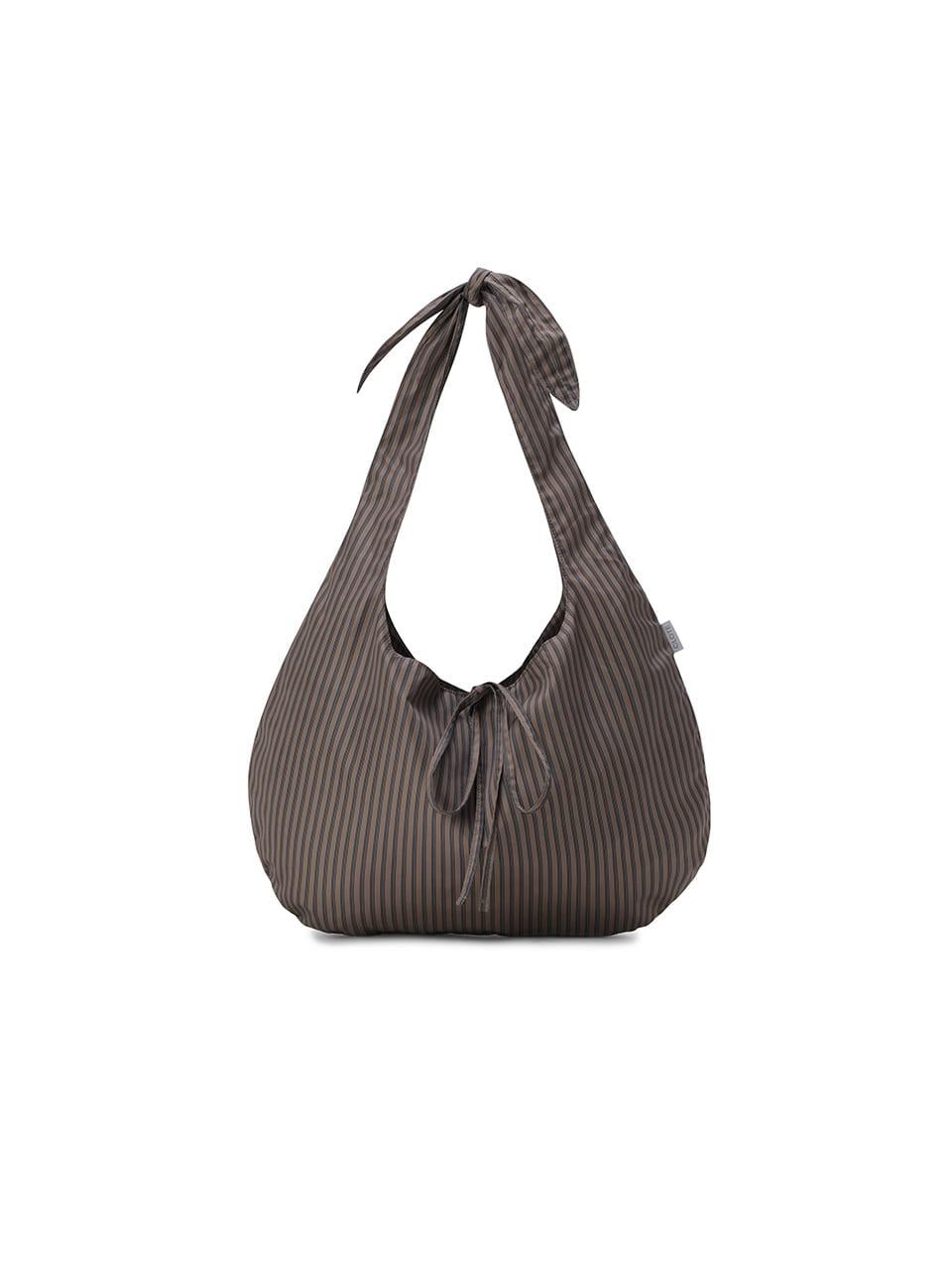 리본 숄더백 - 스트라이프 브라운