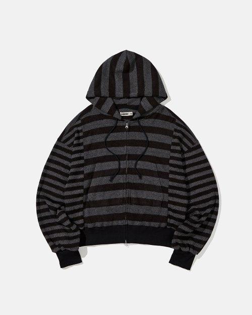 카락터(KARACTOR)  Striped knit hooded zip up / Black charcoal - 사이즈 & 후기 | 무신사