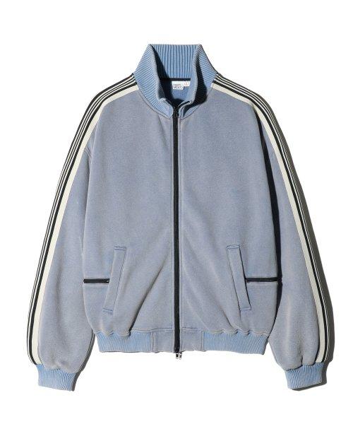 [기모] 페이드 워싱 스웨트 트랙 자켓 그레이쉬 블루
