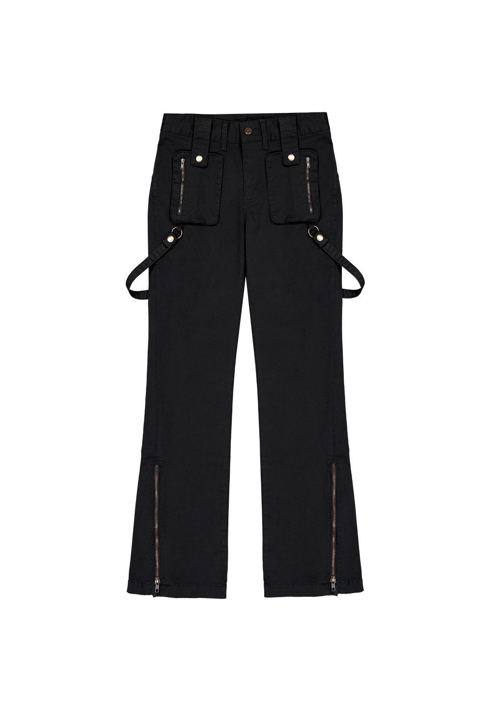 Utility Strap Bootscut Pants - BLACK