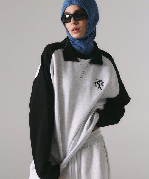 POINT COLLARED RAGLAN SWEATSHIRT BLACK