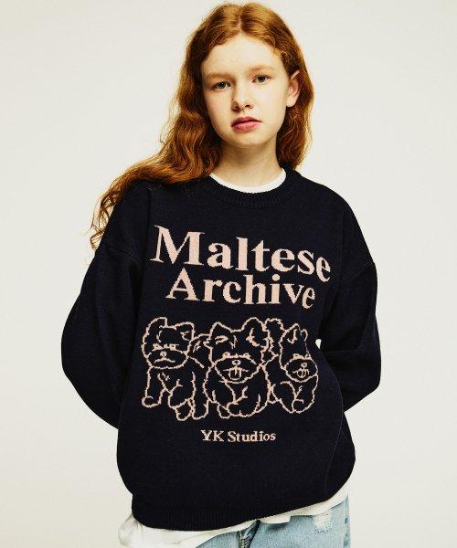 말티즈 아카이브 라인 그래픽 니트 네이비